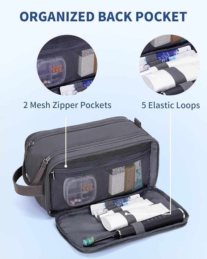 WANDF Toiletry Bag for Men Travel Toiletry Organizer Canvas and Leather Dopp