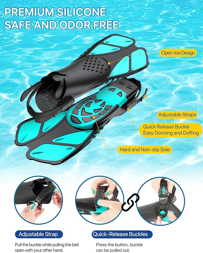 Ubekezele Snorkeling Gear for Adults Men Women,4 in 1 Snorkel Set with Panoramic View Diving Mask Anti-Fog Anti-Leak,Dry Top Snorkel,Fins and Travel Bag for Swimming,Snorkeling and Travel Diving