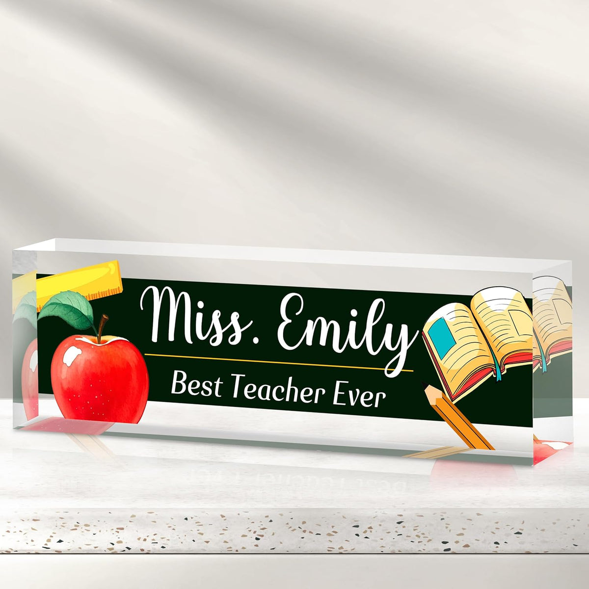 Personalized Name Plate for Desk - Custom Engraved Name Plates for Teacher -Teachers Day Gifts- Best Teacher Ever Teacher Appreciation Gifts- Acrylic Office Decor (Khaki)