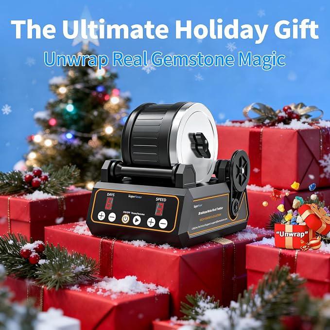 KomeStone Rock Tumbler Kit, K1 Professional Large 2.5LB Capacity Edition - Memory Function, Digital Timer & Variable Speeds: Includes All Accessories, Rock Polisher Gift for Adults & Kids