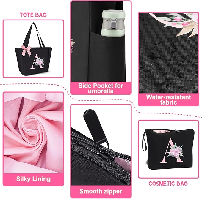 Vavabox Tote Bag, A-Z Initial Monogrammed Waterproof Tote Bag, Bridesmaid Gifts