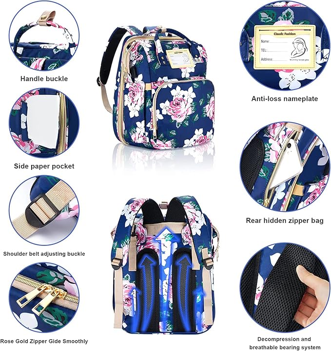 Diaper Bag Backpack with Changing Station, Foldable