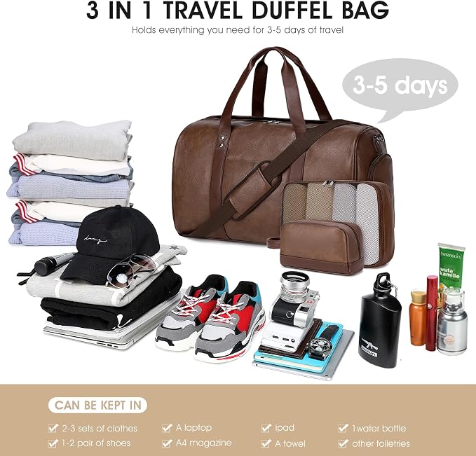 Wogarl 3PCS Faux Leather Weekender Bag