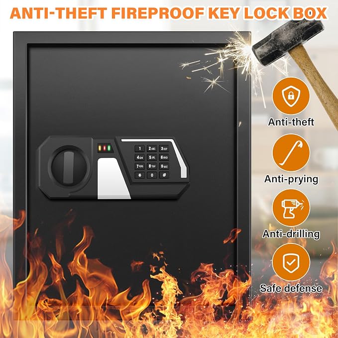 71 Keys Fireproof Key Lock Box, Anti-Theft Key Box Wall Mount