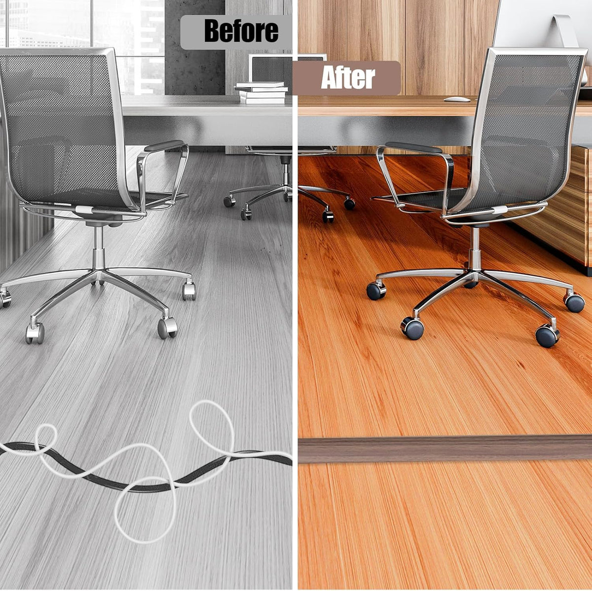 Floor Cord Cover Self Adhesive Cord Hider,10FT Cable Management, Extension Strip Protector for Wires, Prevent Cable Trips for Offices, Gyms, Exhibitions Cavity:0.39"(W) x 0.27"(H) Wood Walnut