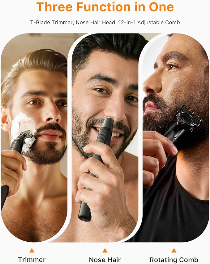 Beard & Nose Hair Trimmer Kit, 12 in 1 Rotating Comb, Travel Body Hair Electric