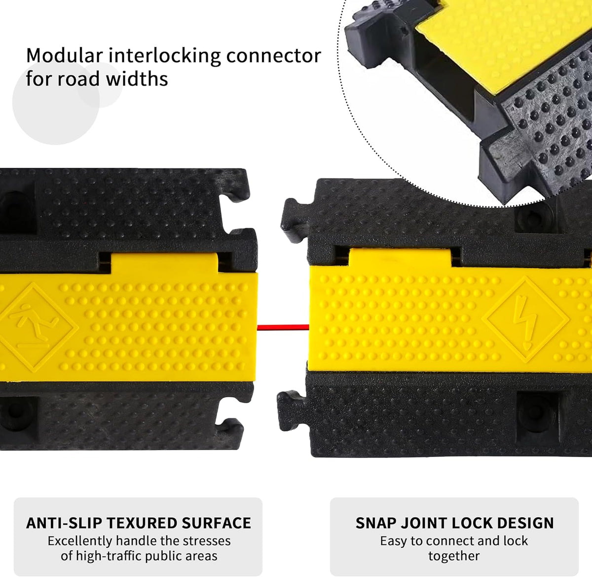 Rubber Cable Ramp Cord Cover Cable Protector Ramps Wire Hose Protective 22000Lbs Load Capacity Traffic 1 Channel Speed Bump for Asphalt Concrete Gravel Driveway, 3 Pack