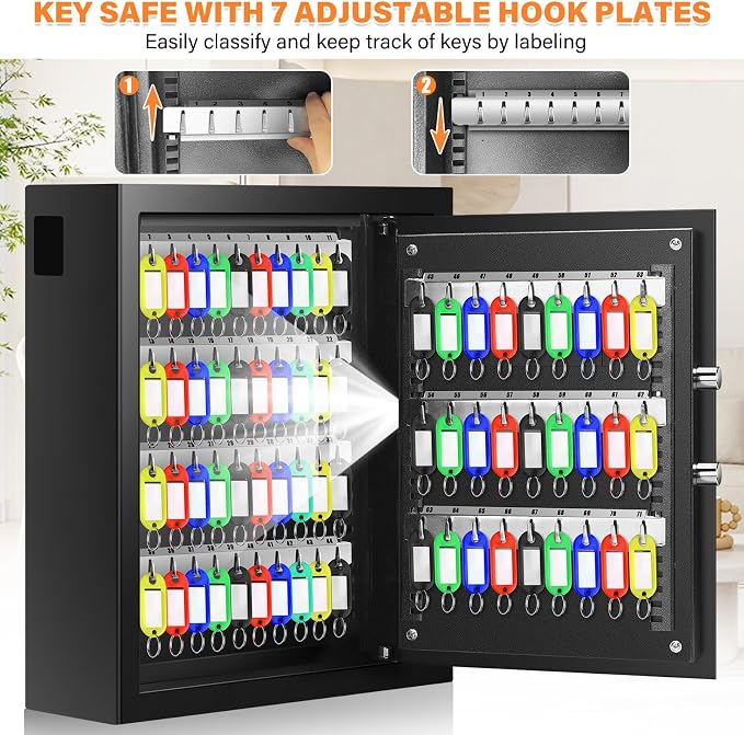 71 Keys Fireproof Key Lock Box, Anti-Theft Key Box Wall Mount
