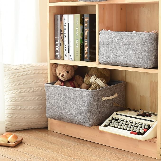 TheWarmHome Large Storage Bins Basket, 2 Pack Grey Fabric Storage Cubes