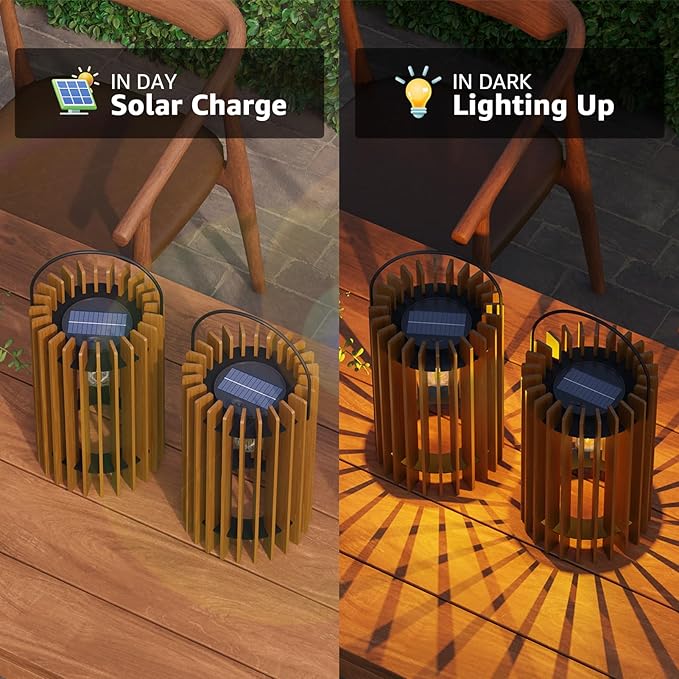 2 Set Solar Lantern Outdoor Rattan Lamp Outside Lights Hanging LED