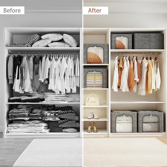 GoMaihe Clothes Storage Bins Metal Frame: 6-Pack Compact Stackable Closet