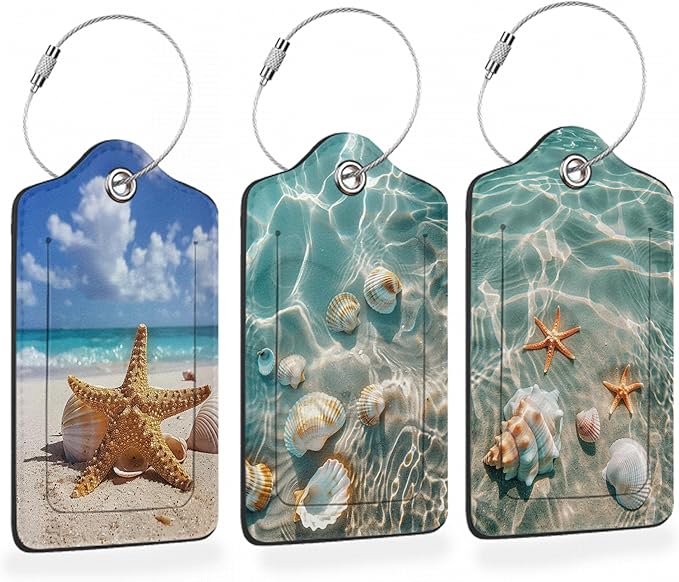 Starfish on Sunny Beach 3 PCS PU Leather Luggage Tags
