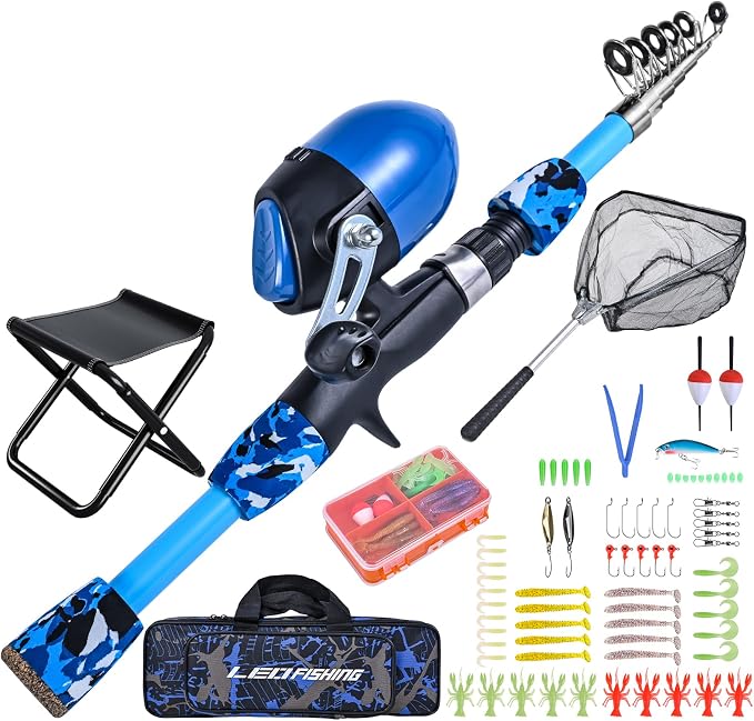 LEOFISHING 170cm/5.6ft Kids Fishing Rod Set Portable Telescopic Kids Fishing