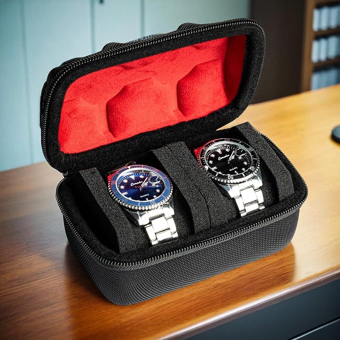 Hard Compact Watch Roll travel case, 2 Slots Portable holder and Organizer