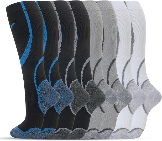 Compression Socks for Women Men Circulation Knee High 8 Pairs for Nurses
