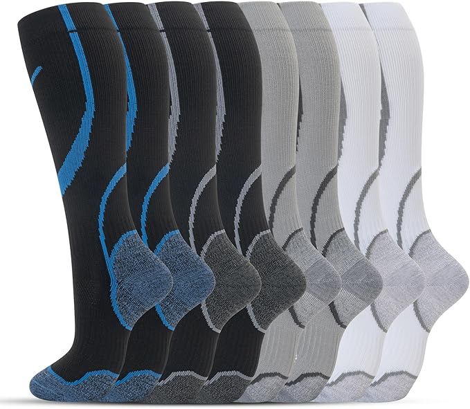 Compression Socks for Women Men Circulation Knee High 8 Pairs for Nurses