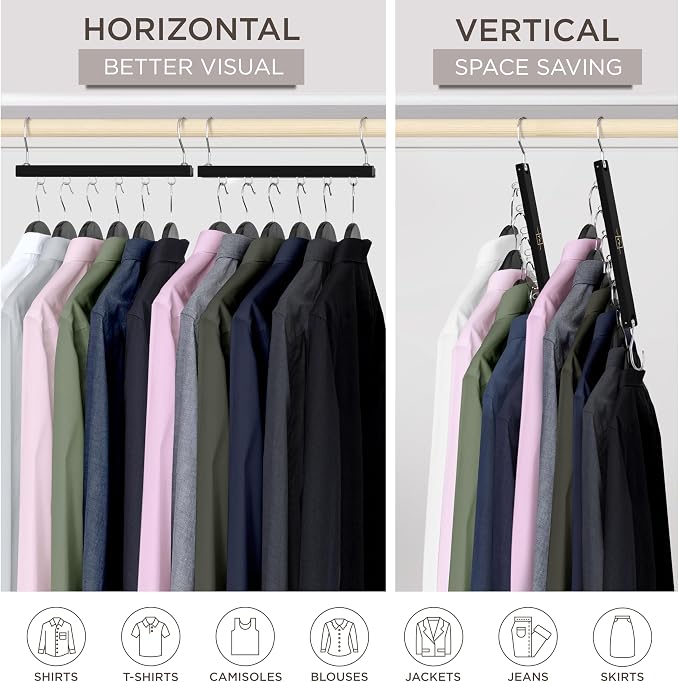 MORALVE Space Saving Hangers for Closet – 4 Pack European Beechwood 6-Tier
