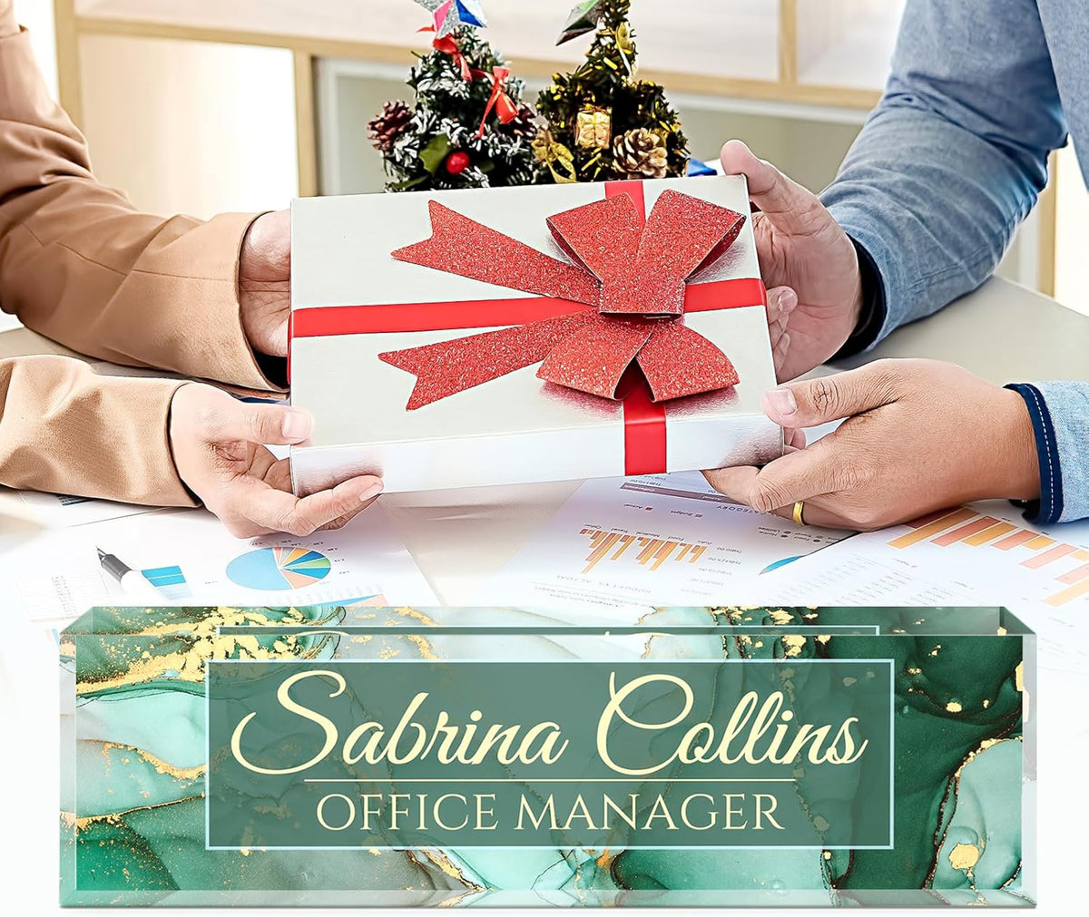 Name Plate for Desk, Desk Name Plate Personalized, Office Decor for Women Men, Acrylic Desktop Accessories, Office Gifts for Boss Nurse Teacher Coworker, Employee Appreciation Gift (Green Coast B)