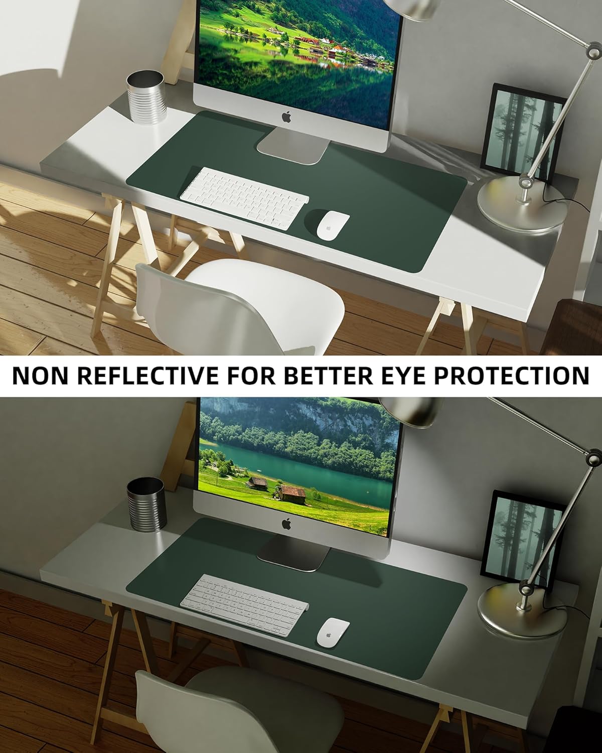 Leather Desk Pad Blotter,Mouse Pad,Office Desk Mat, Non-Slip PU Leather Desk mat,Large Desk mat,Waterproof Keyboard mat for Office/Home/Decor (Dark Green,35" x 17")