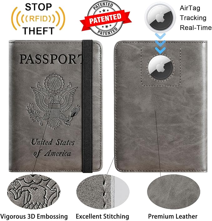Airtag Passport Holder Cover Wallet Travel Essentials RFID Blocking Leather