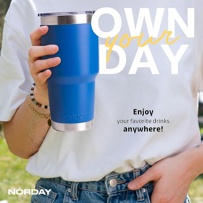 NORDAY | Tumbler with Lid - 30oz - Blue Insulated Tumbler - Stainless Steel