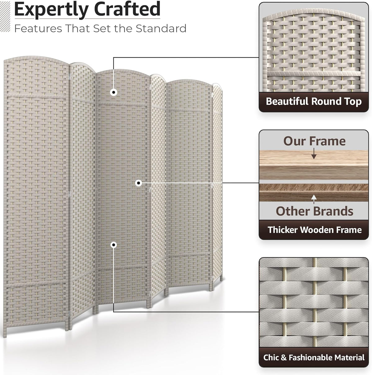 Sorbus 6 Panel Room Divider 6 ft. Tall - Privacy Screen, Extra Wide Double Hinged Panels, Mesh Hand-Woven Design, Partition Room Dividers and Folding Privacy Screens, Wall Divider for Room Separation