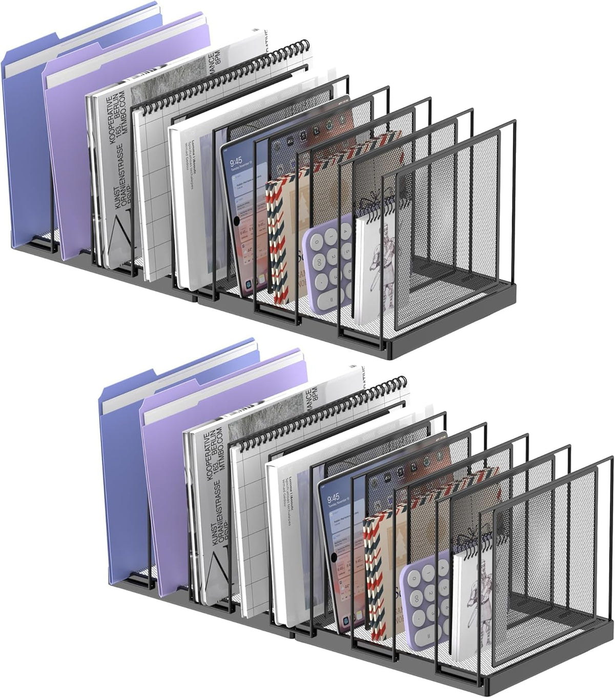 9-Section Desk File Organizer, Vertical File Holder, Mesh Desktop File Folder Metal File Organizer Stand for Office Home Classroom, Black, 2 Pack
