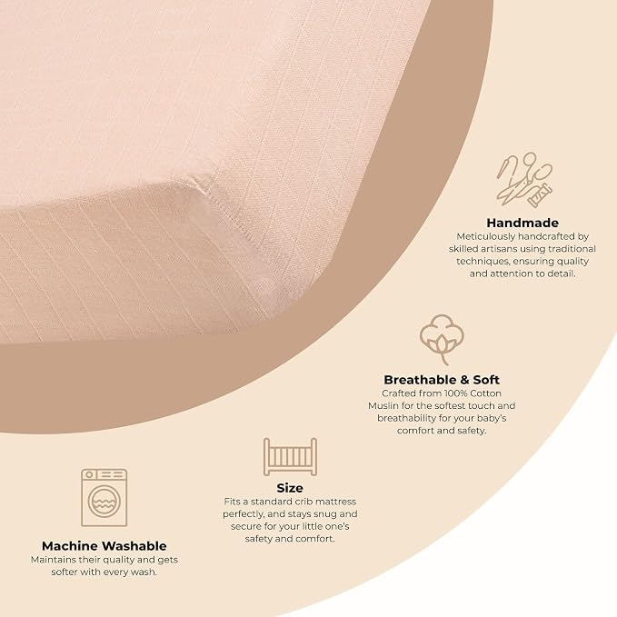 Crane Baby Cotton Sateen Fitted Sheet, Desert Rose, Soft Cotton Crib Sheets