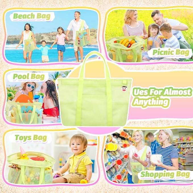 Tagitary Mesh Beach Bag with Zipper Large Beach Tote Waterproof Sandproof with