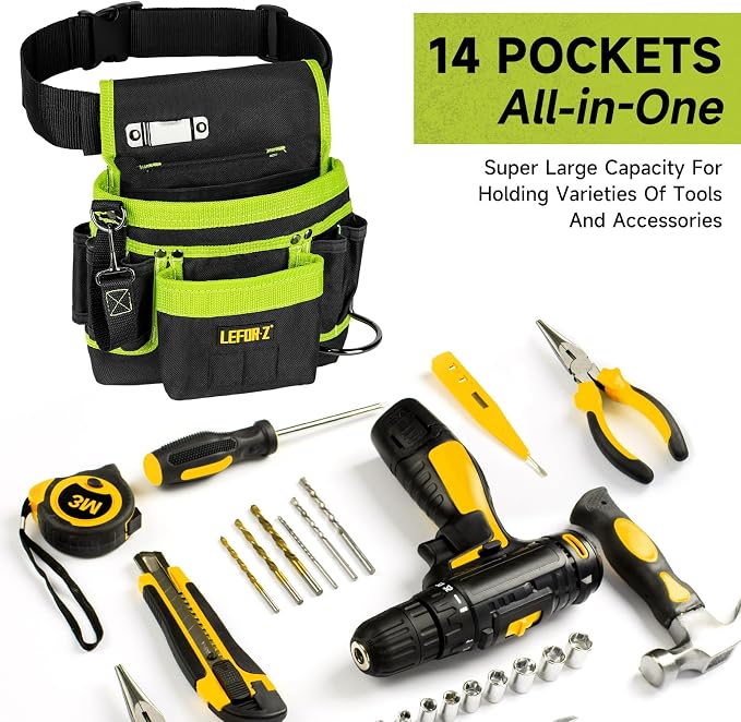 Tool Belt, Magnetic Tool Pouch, 14-Pockets Tool Belts