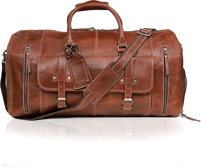 Duffle Leather Travel Bag for Women Men Gym Sports Overnight Weekend Airplane