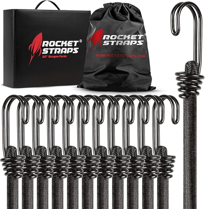 Rocket Straps - Ultimate Outdoor Bungee Cord Assortment - Heavy Duty Set of 12
