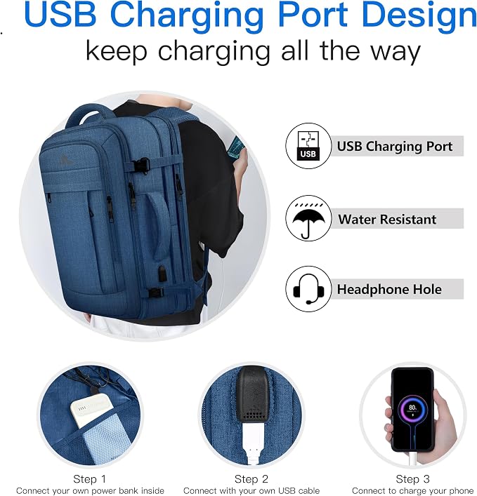 Large Travel Laptop Backpack for Men, 50L Carry On Backpack, Expandable Laptop