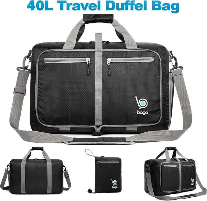Bago Foldable Duffel Bags for Traveling Women & Men - 40L Sports Packable