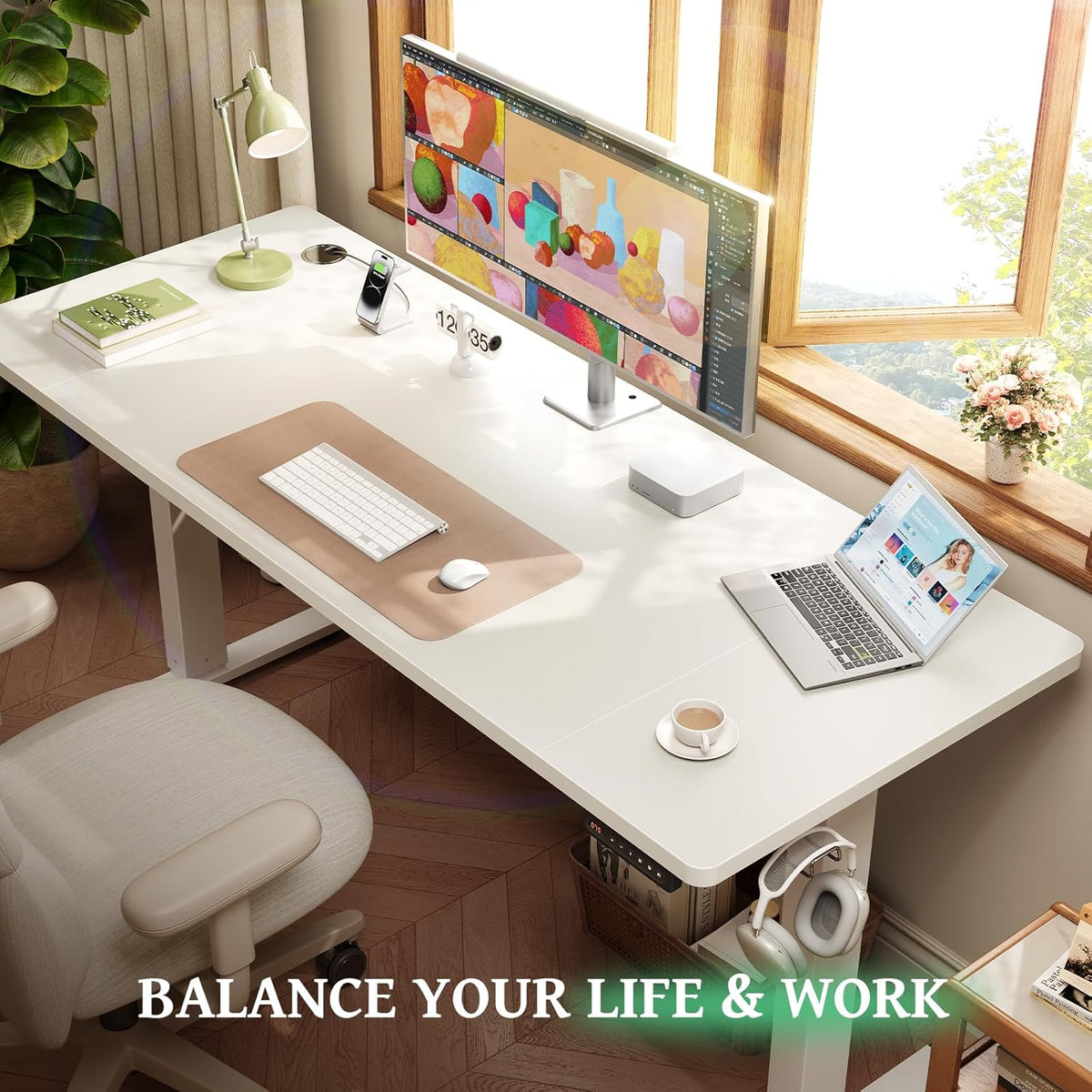 SIAGO Electric Standing Desk Adjustable - 48 x 24 Inch Sit Stand up Desk with Cable Management - 3 Memory Preset Adjustable Height Table