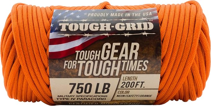 TOUGH-GRID 750 Paracord Rope Nylon Parachute Cord, Made in USA Survival Kit