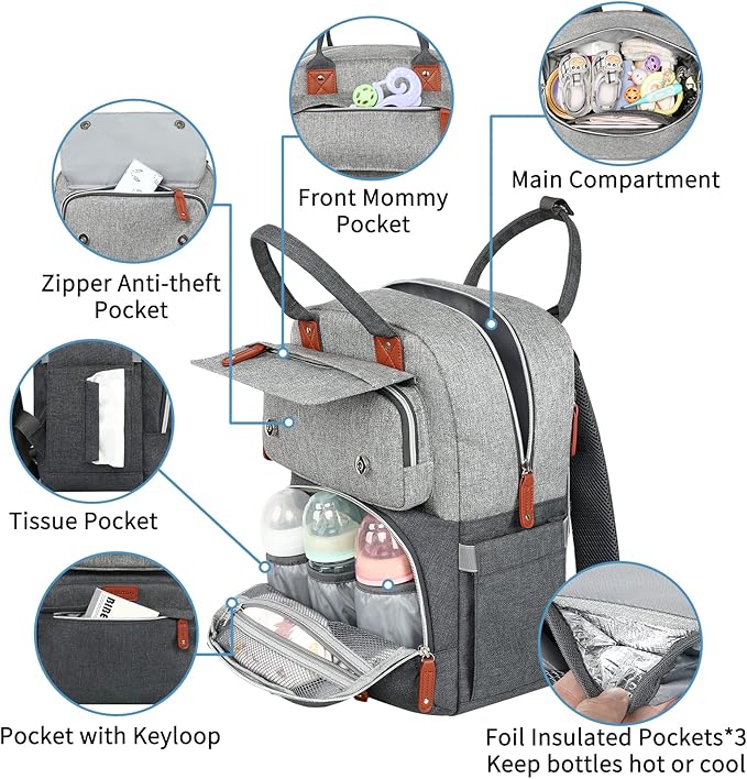 Diaper Bag Backpack, Baby Bag for Boys Girls, Large Diaper Backpack Travel