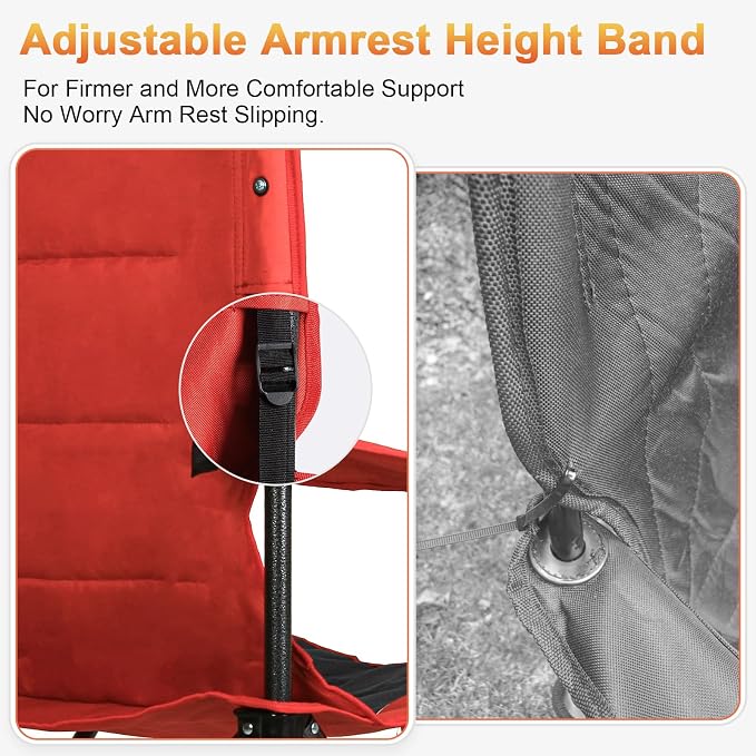 Romswi Oversized Camping Chairs, Heavy Duty Support 500 LBS, Padded Back & Arm