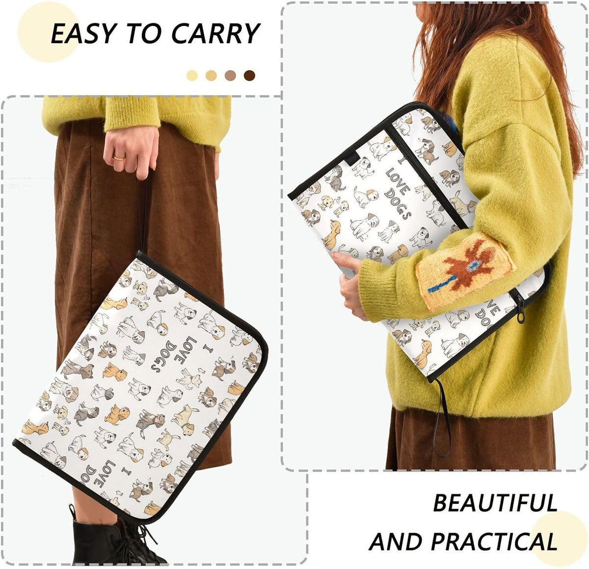 Gredecor Adorable Dogs and Bone Expanding File Folder 13 Pockets Puppy Aniamals Expandable Filing Folders Accordion Document Files Organizer for A4 Letter Size Paper