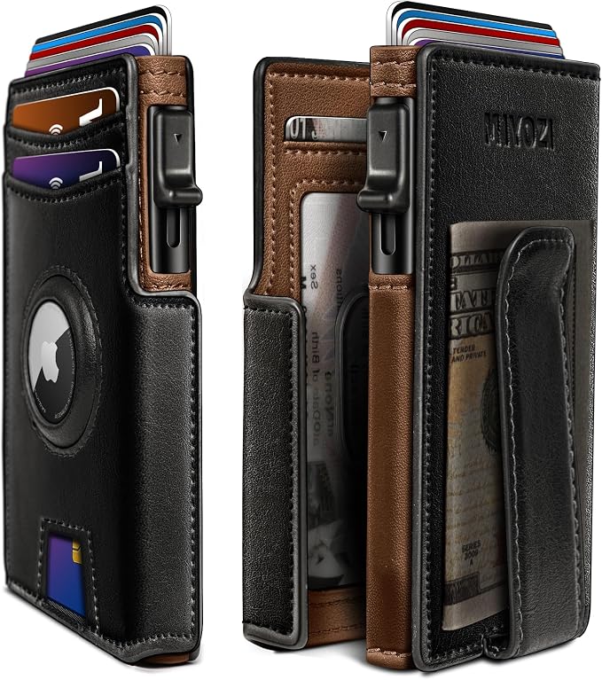 Airtag Wallet for Men, with Money Clip 10 Cards Metal Case Smart Slim Pop Up