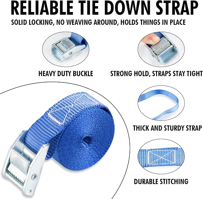 Cartman 1" x 12' Lashing Straps Cargo Tie-Down Strap Up to 600lbs, 8pk in Carry