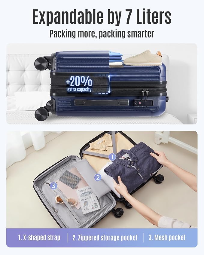 LIGHT FLIGHT Carry On Luggage 22x14x9 Airline Approved, Durable Hard Shell