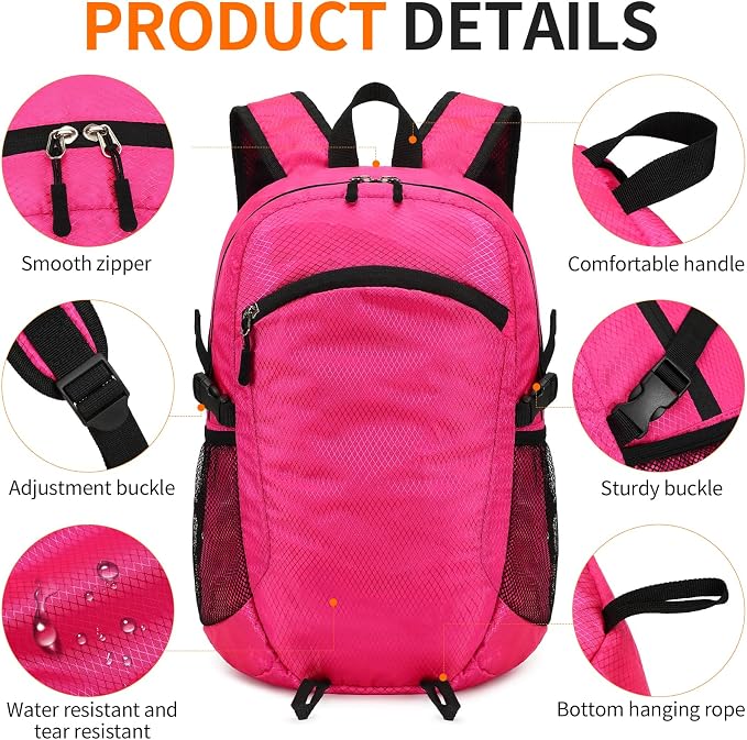 Small Hiking Daypack, 15L Waterproof Hiking Backpack Packable Lightweight