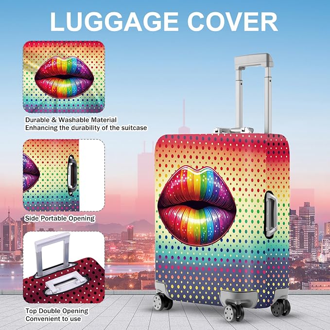 ANNA QUEEN Pop Art Rainbow Lips Luggage Cover, Colorful Suitcase Protector