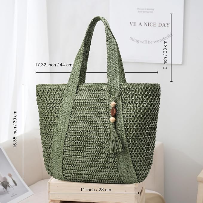 Straw Beach Bags for Women Woven Beach Tote Bag Casual Boho Large Shoulder