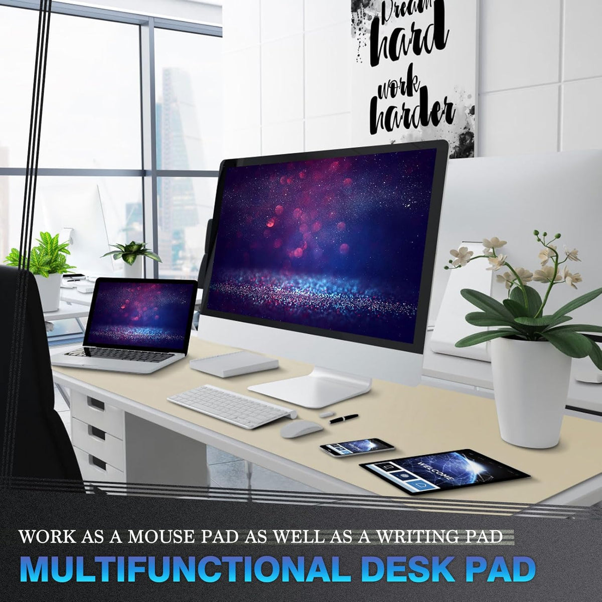 K KNODEL Large Office Leather Desk Mat, Mouse and Keyboard Pad, Computer and Laptop Mat, Desktop Protector and Cover, Writing Pad and Blotter (47.2"x17", Ivory Cream)
