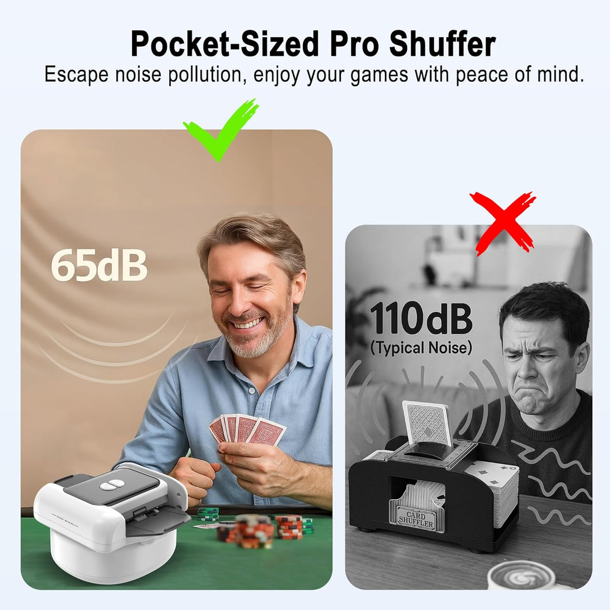 Automatic Card Shuffler Machine with 2 Decks - One-Press AUTO & Manual Mode | Rechargeable Low Noise Electric Poker Card Shuffler for 1-2 Decks | Portable UNO Shuffler, Blackjack, Skip-Bo