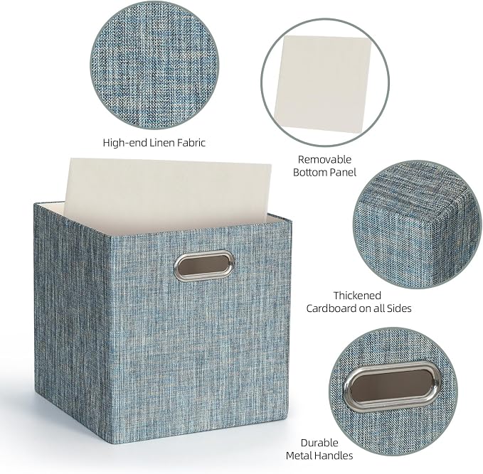 Posprica Storage Basket Bins, 11×11×11 Foldable Storage Cube Boxes Fabric Drawer