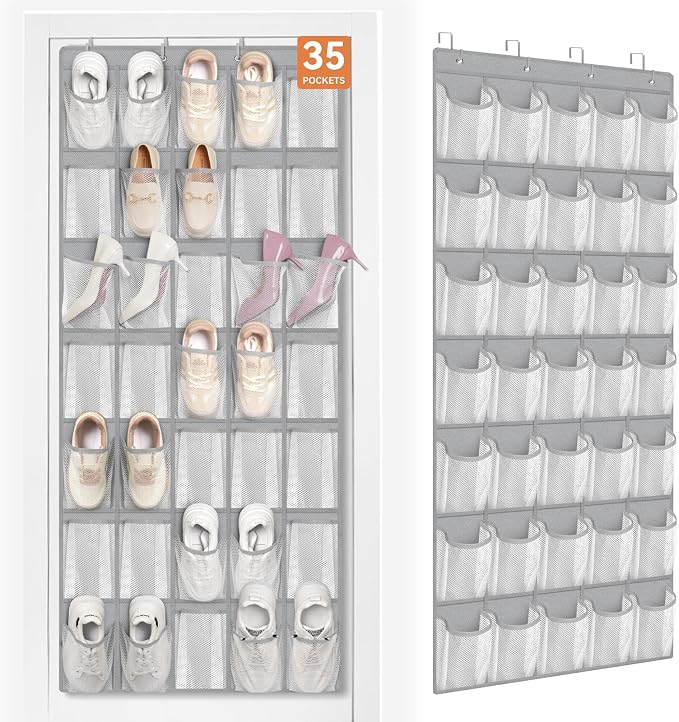 FENTEC 35 Large Pockets Over The Door Shoe Organizer, Mesh Hanging Shoe