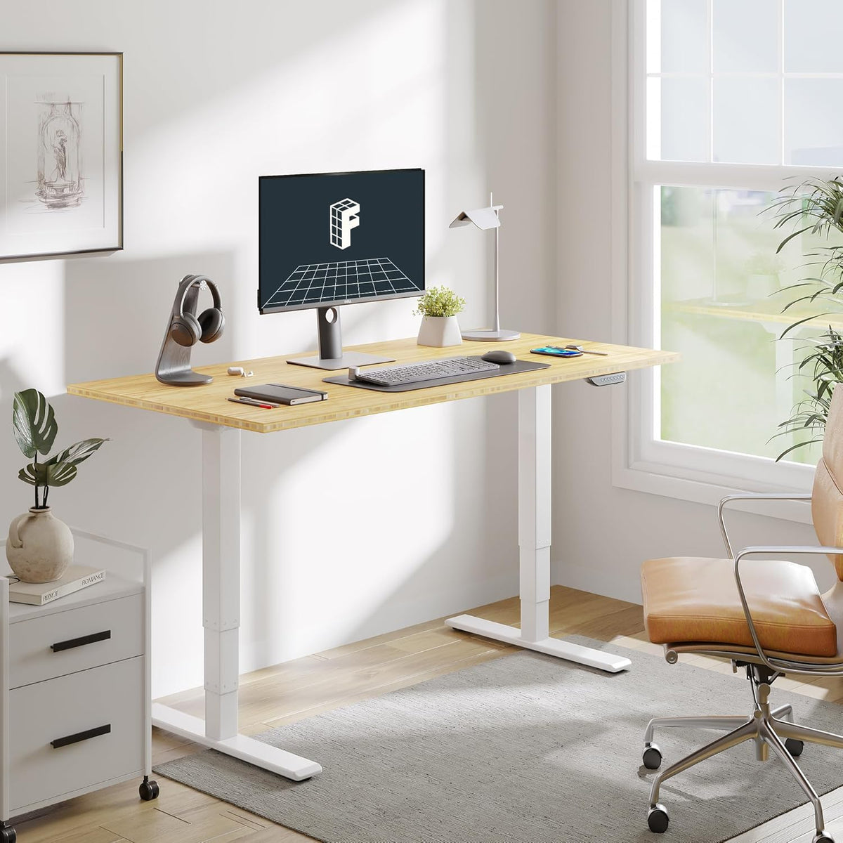 FLEXISPOT E6 MAX Bamboo Dual Motor 3 Stages Standing Desk 78x30 Inch Whole-Piece Board Electric Height Adjustable Stand Up Desk 150KG Load Capacity(White Frame + Bamboo Desktop)